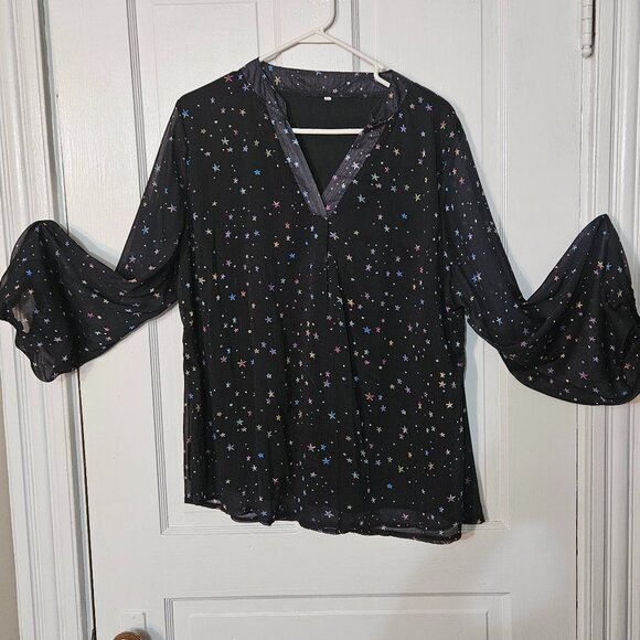 n/a Tops - Cosmic Starry Long Sleave Shear Shirt Sz XL Polyester Spandex